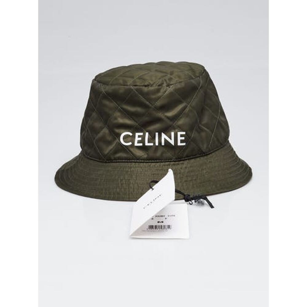 Celine Dark Green Orange Quilted Polyester Logo Bucket Hat Size M - Picture 4 of 7